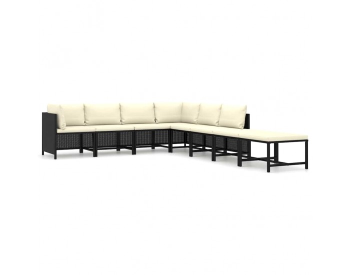 Sonata Set mobilier de grădină cu perne, 8 piese, negru, poliratan