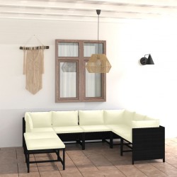 Sonata H Градински комплект с възглавници, 8 части, черен полиратан - Seturi pentru exterior