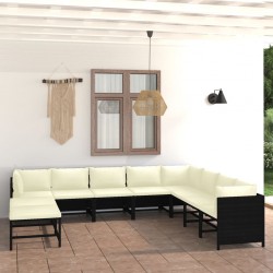 Sonata H Градински комплект с възглавници, 11 части, черен полиратан - Seturi pentru exterior