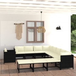 Sonata H Градински комплект с възглавници, 12 части, черен полиратан - Seturi pentru exterior
