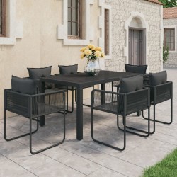 Sonata H Градински трапезен комплект, 7 части, PVC ратан, черен - Seturi pentru exterior