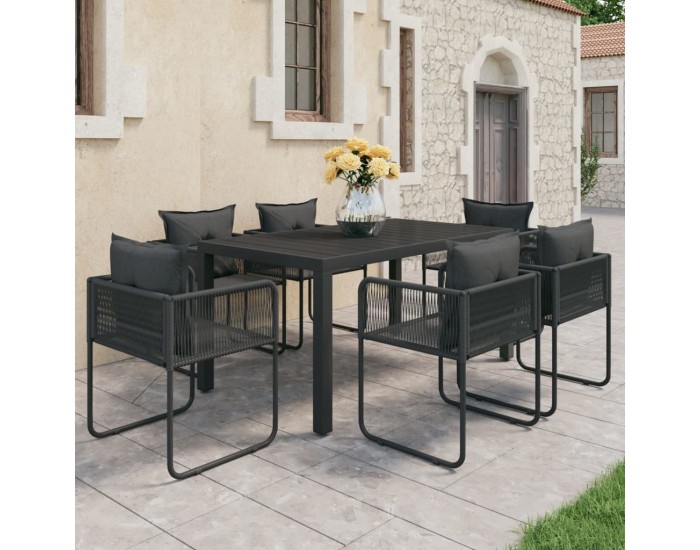 Sonata H Градински трапезен комплект, 7 части, PVC ратан, черен