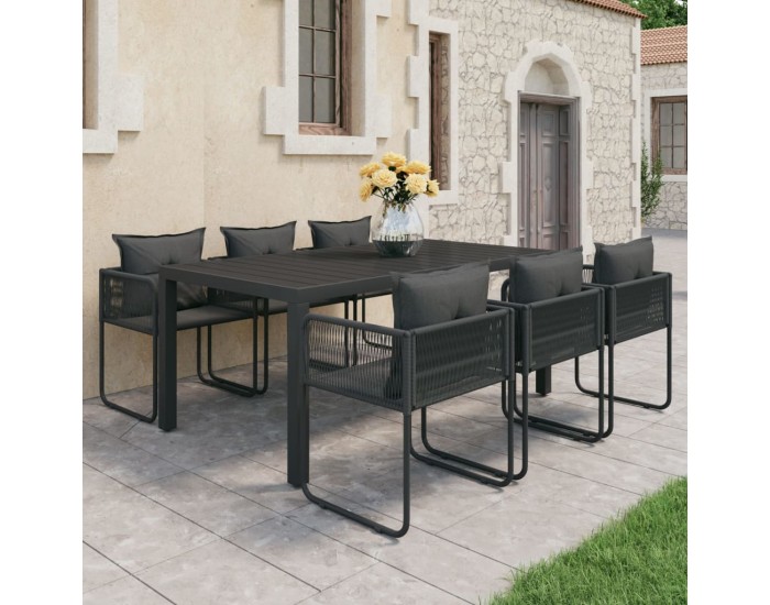 Sonata H Градински трапезен комплект, 7 части, PVC ратан, черен