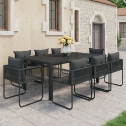 Sonata H Градински трапезен комплект, 9 части, PVC ратан, черен - Seturi pentru exterior