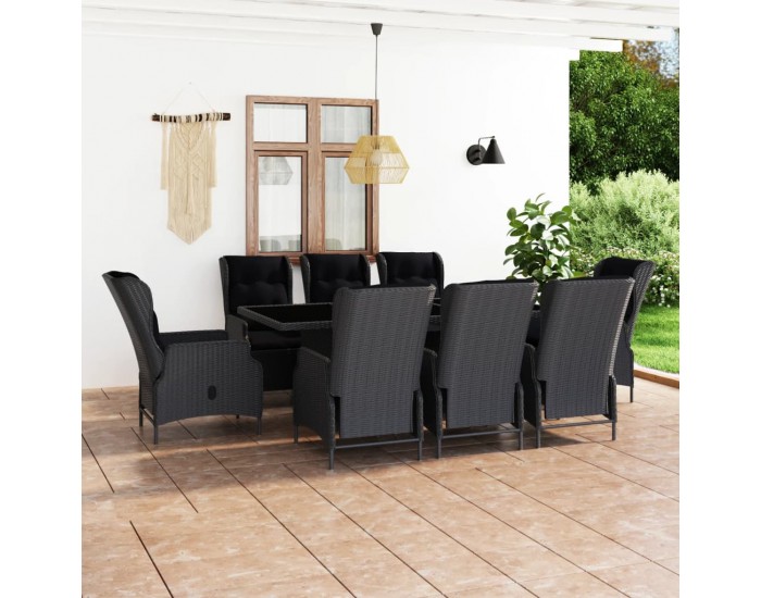Sonata Set mobilier exterior cu perne, 9 piese, gri închis, poliratan