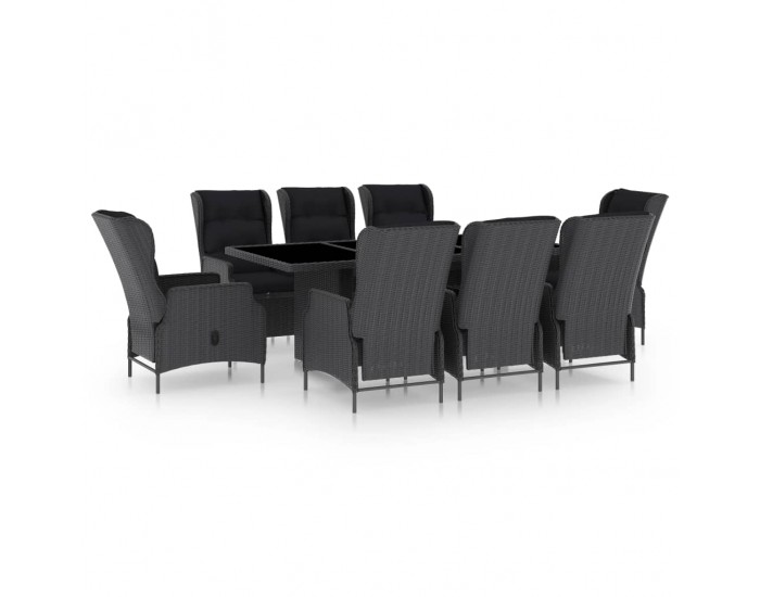 Sonata Set mobilier exterior cu perne, 9 piese, gri închis, poliratan