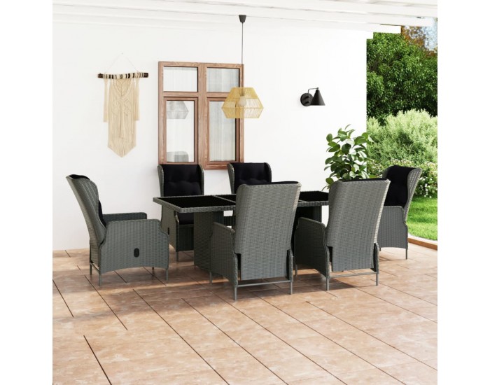 Sonata Set mobilier exterior cu perne, 7 piese, gri deschis, poliratan