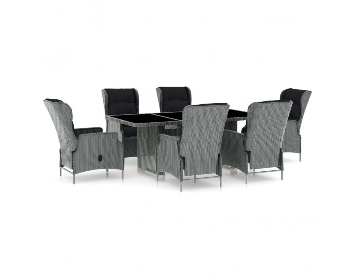 Sonata Set mobilier exterior cu perne, 7 piese, gri deschis, poliratan