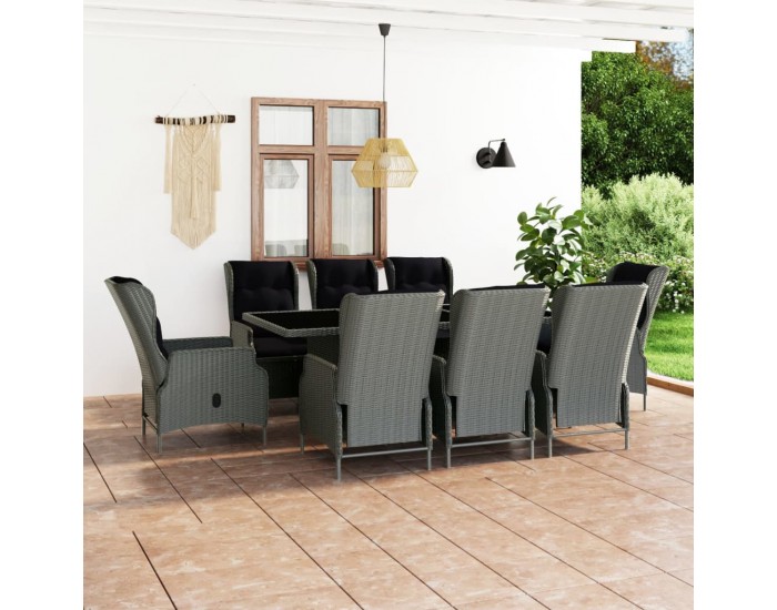Sonata Set mobilier de exterior cu perne 9 piese gri deschis poliratan