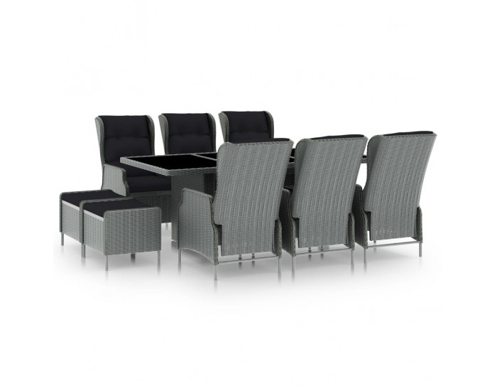 Sonata Set mobilier exterior cu perne, 9 piese, gri deschis, poliratan