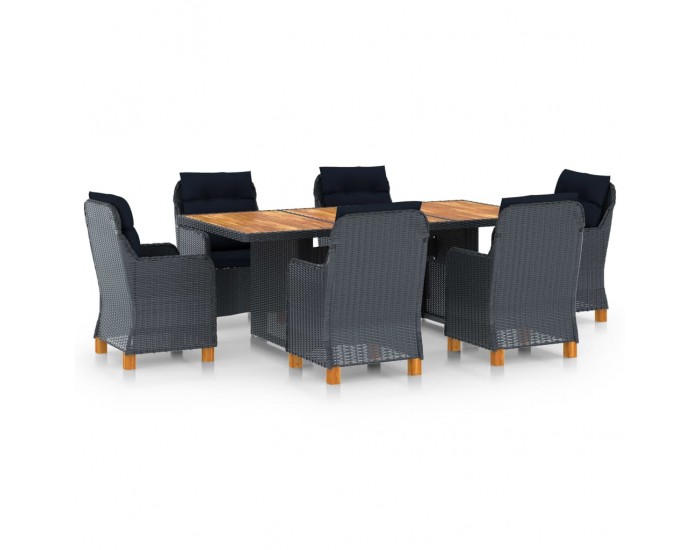 Sonata Set mobilier exterior cu perne, 7 piese, gri închis, poliratan