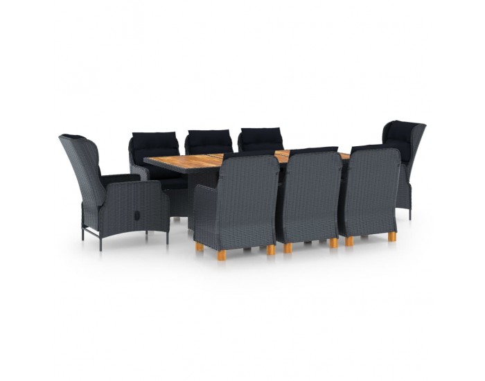 Sonata Set mobilier exterior cu perne, 9 piese, gri închis, poliratan