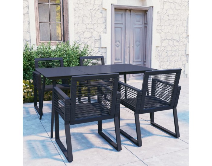 Sonata H Градински трапезен комплект, 5 части, PVC ратан, черен