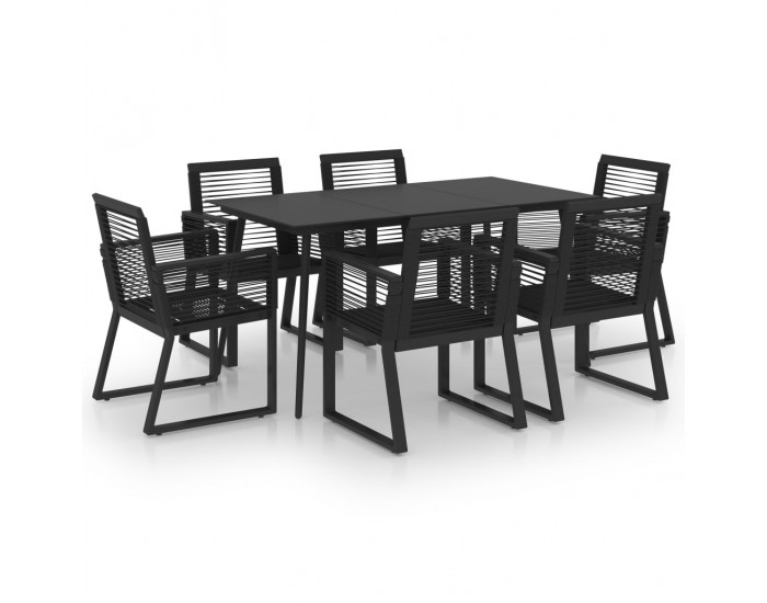 Sonata H Градински трапезен комплект, 7 части, PVC ратан, черен