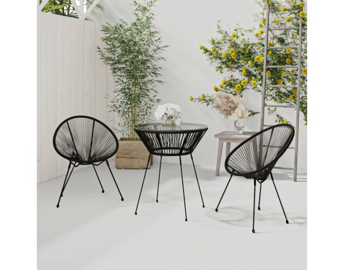 Sonata H Градински трапезен комплект, 3 части, PVC ратан, черен