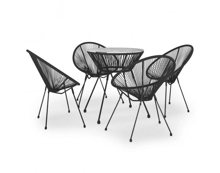Sonata H Градински трапезен комплект, 5 части, PVC ратан, черен