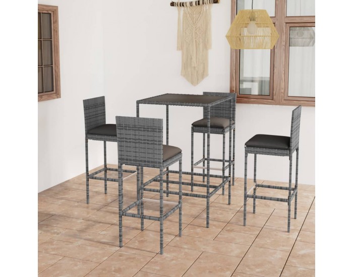 Sonata H Градински бар комплект с възглавници, 5 части, полиратан, сив
