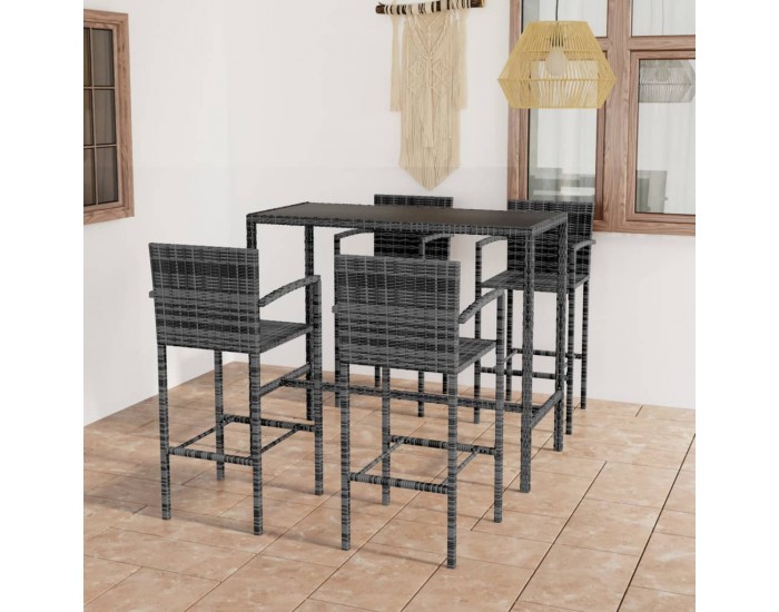 Sonata Set mobilier bar de grădină, 5 piese, gri, poliratan