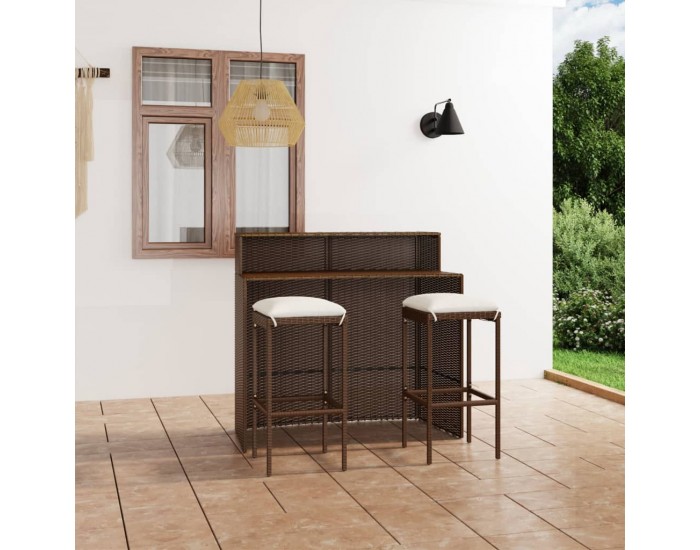 Sonata H Градински бар комплект с възглавници, 3 части, кафяв