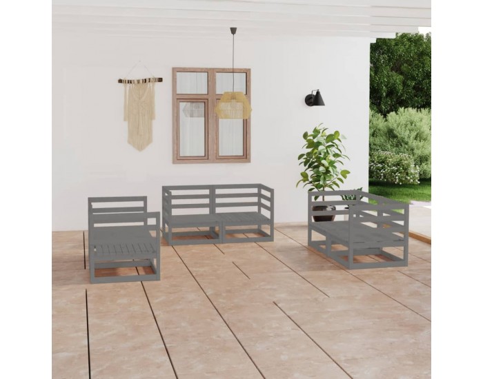 Sonata Set mobilier de grădină, 6 piese, gri, lemn masiv de pin