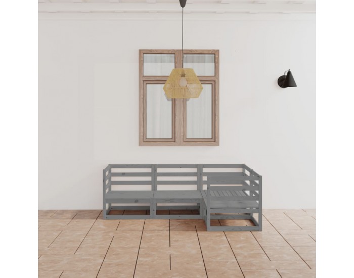 Sonata Set mobilier de grădină, 4 piese, gri, lemn masiv de pin