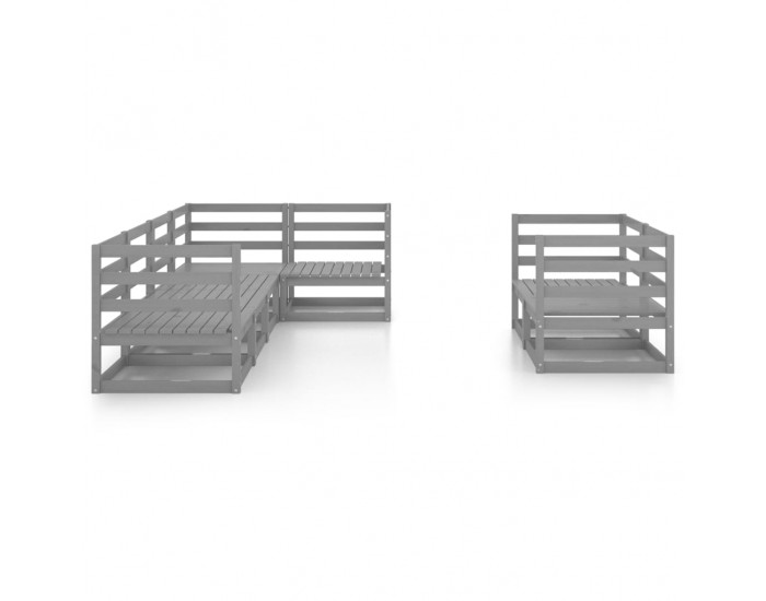 Sonata Set mobilier de grădină, 7 piese, gri, lemn masiv de pin