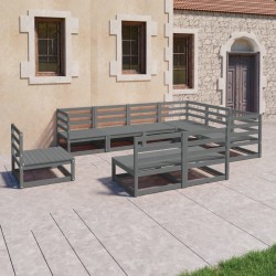 Sonata H Градински лаундж комплект, 9 части, сив, бор масив - Seturi pentru exterior