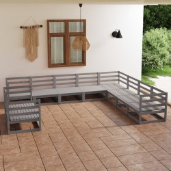 Sonata H Градински лаундж комплект, 10 части, сив, бор масив - Seturi pentru exterior