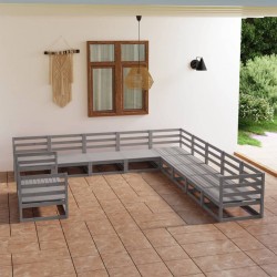 Sonata H Градински лаундж комплект, 11 части, сив, бор масив - Seturi pentru exterior