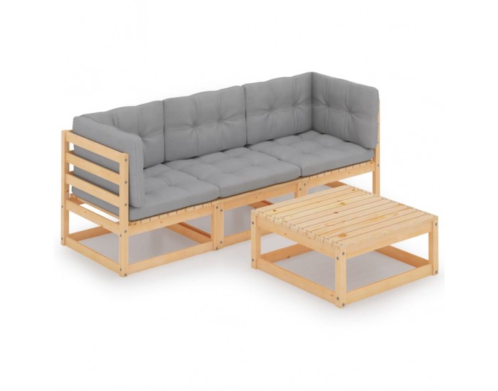 Sonata Set mobilier de grădină cu perne, 4 piese, lemn masiv de pin