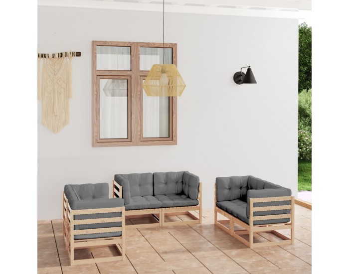 Sonata Set mobilier de grădină cu perne, 6 piese, lemn masiv de pin