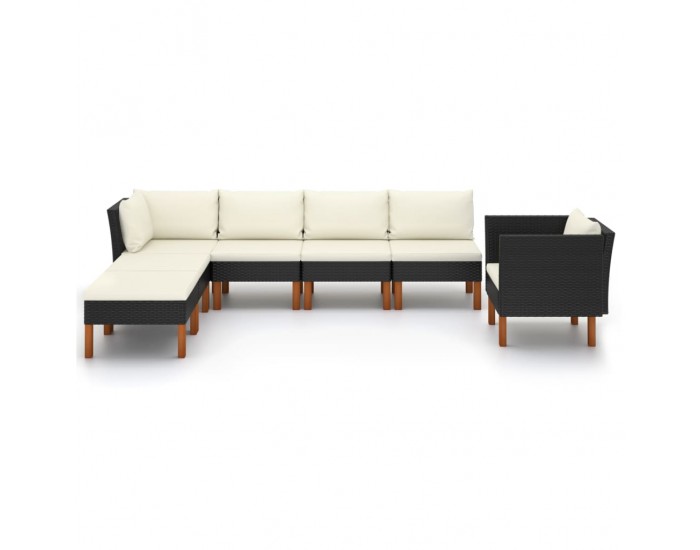 Sonata Set mobilier grădină, 7 piese, negru, poliratan/lemn eucalipt