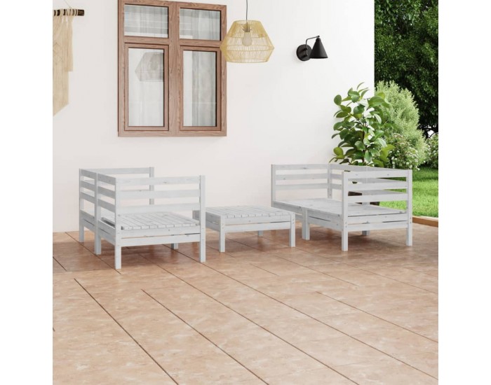 Sonata Set mobilier de grădină, 5 piese, alb, lemn masiv de pin