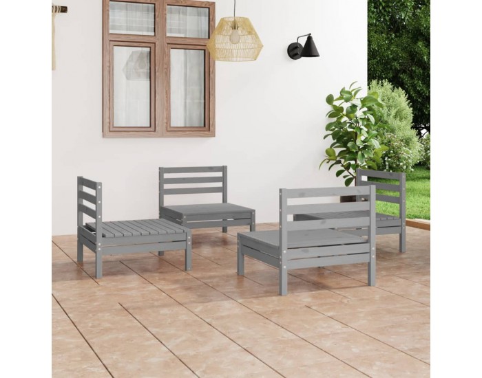 Sonata Set mobilier de grădină, 4 piese, gri, lemn masiv de pin