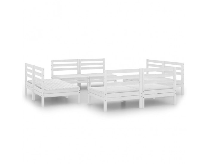Sonata Set mobilier de grădină, 8 piese, alb, lemn masiv de pin