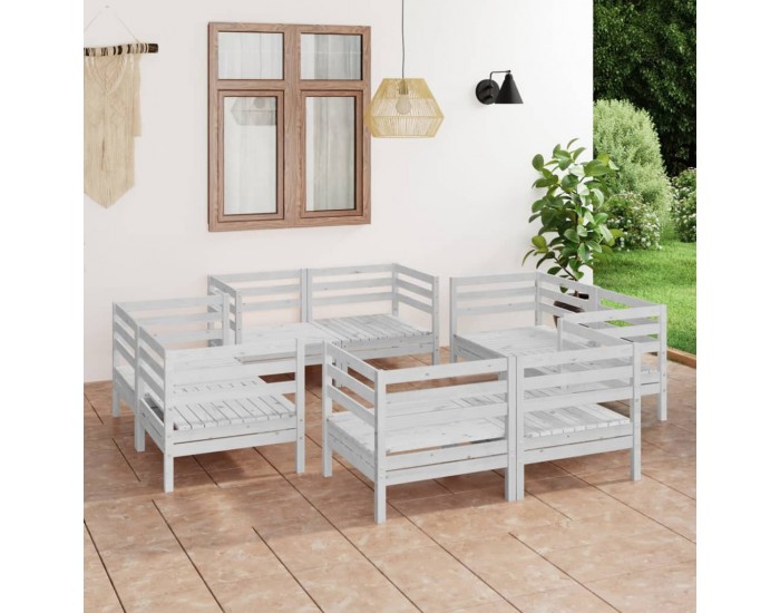 Sonata Set mobilier de grădină, 8 piese, alb, lemn masiv de pin