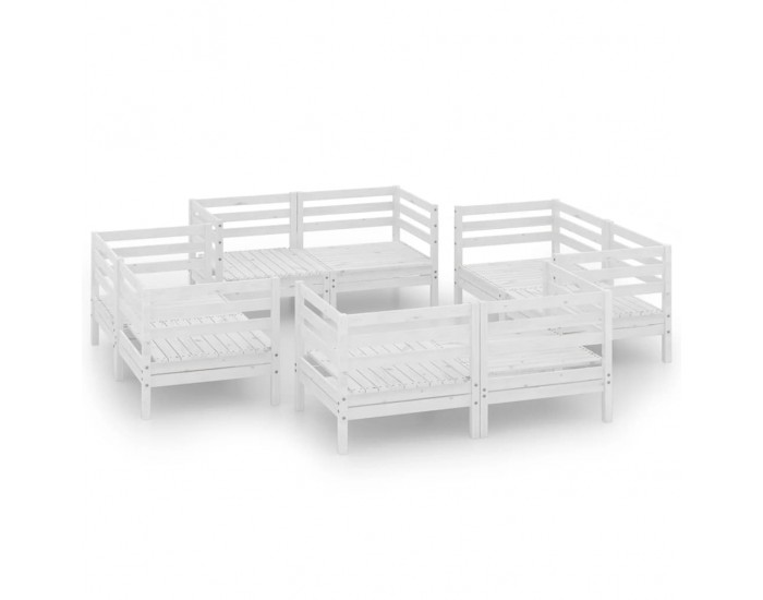 Sonata Set mobilier de grădină, 8 piese, alb, lemn masiv de pin