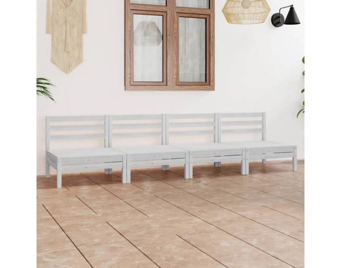 Sonata Set mobilier de grădină, 4 piese, alb, lemn masiv de pin