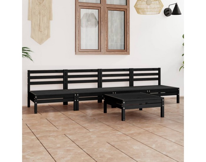Sonata Set mobilier de grădină, 5 piese, negru, lemn masiv de pin
