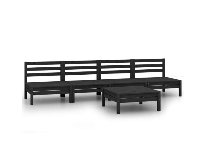 Sonata Set mobilier de grădină, 5 piese, negru, lemn masiv de pin