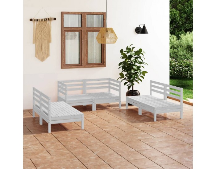 Sonata Set mobilier de grădină, 6 piese, alb, lemn masiv de pin
