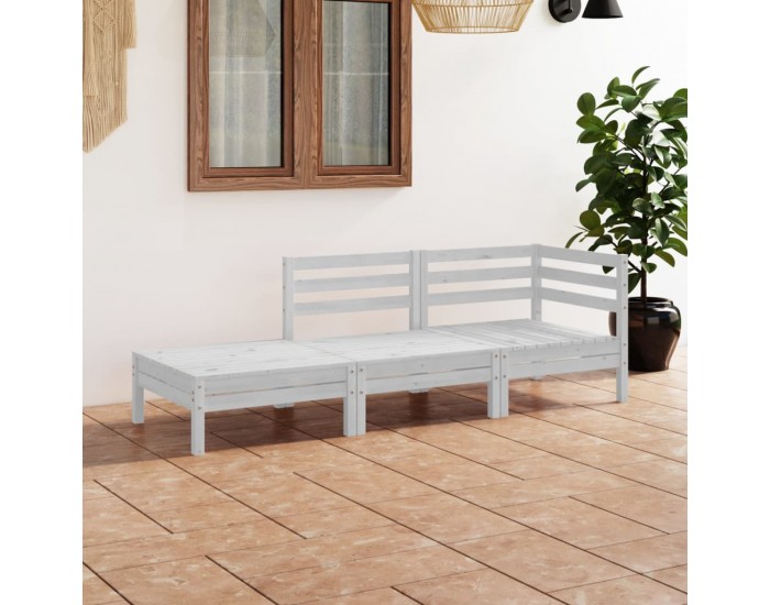 Sonata Set mobilier de grădină, 3 piese, alb, lemn masiv de pin