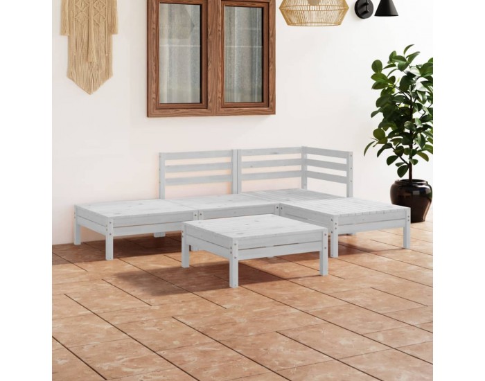 Sonata Set mobilier de grădină, 5 piese, alb, lemn masiv de pin