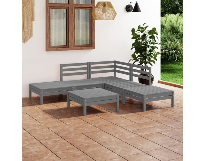 Sonata Set mobilier de grădină, 6 piese, gri, lemn masiv de pin