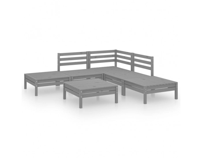 Sonata Set mobilier de grădină, 6 piese, gri, lemn masiv de pin