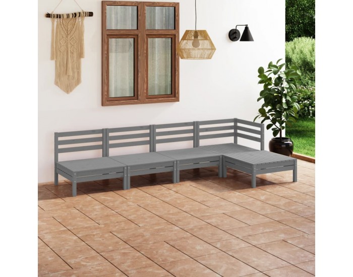Sonata Set mobilier de grădină, 5 piese, gri, lemn masiv de pin