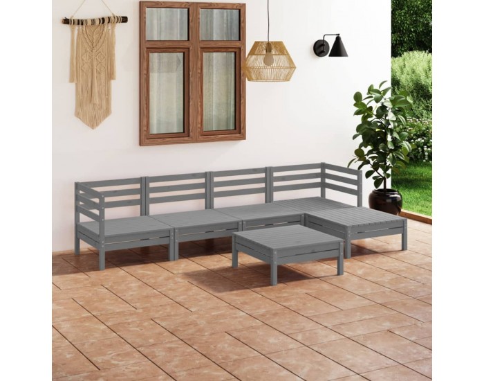 Sonata Set mobilier de grădină, 6 piese,gri, lemn masiv de pin