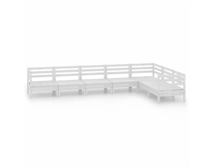 Sonata Set mobilier de grădină, 7 piese, alb, lemn masiv de pin