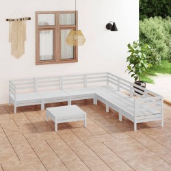 Sonata H Градински лаундж комплект, 8 части, бял, бор масив - Seturi pentru exterior