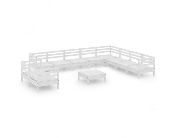 Sonata Set mobilier de grădină, 11 piese, alb, lemn masiv de pin